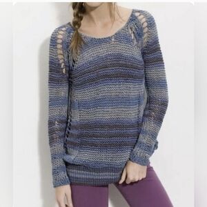 FREE PEOPLE Desert Moon Indigo Loose Knit Sweater Blue Medium Blue Grey Gray